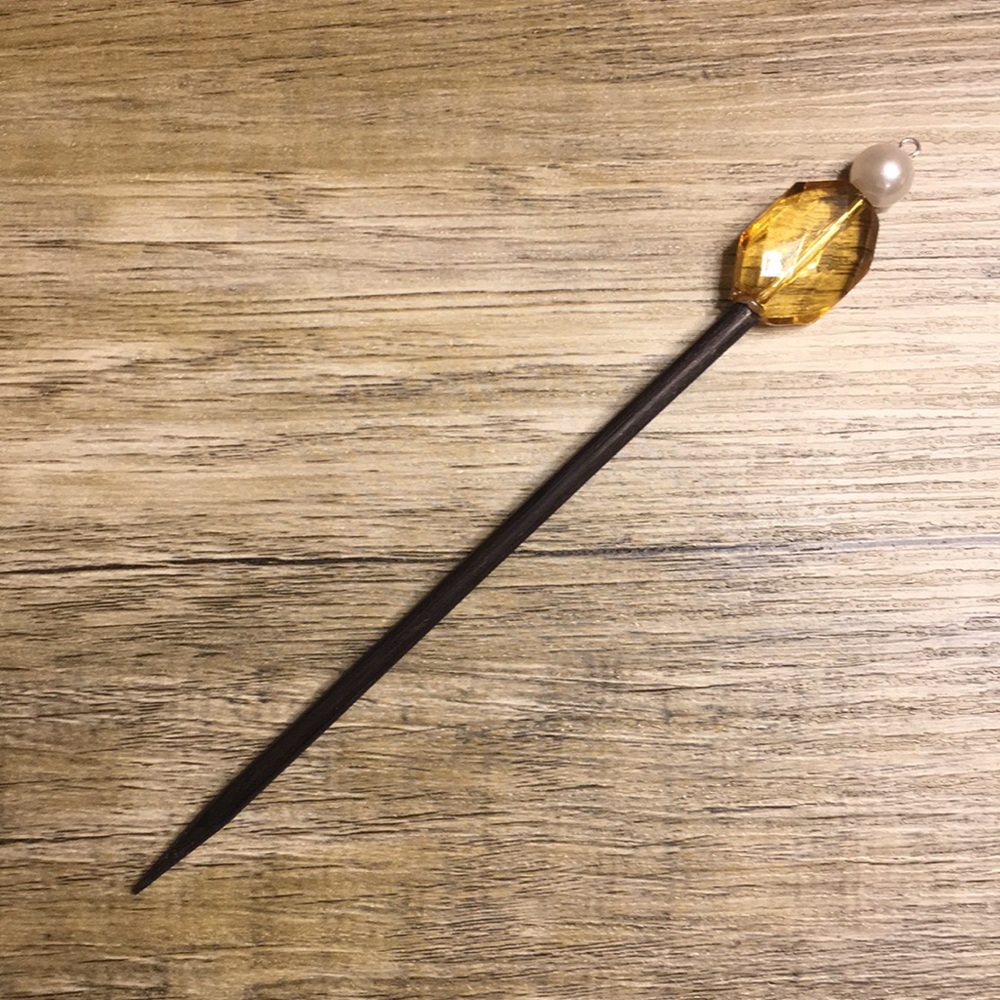 Handmade beaded hair sticks- black/pearl, mustard